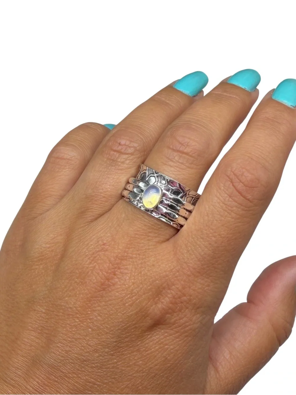 Opalite Spinner Ring Size 10 925 Sterling Silver Overlay Spinning Wide Band
